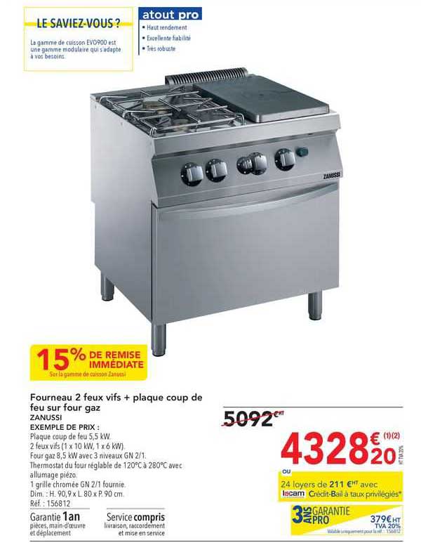 fourneau 2 feux vifs + plaque coup de feu sur four gaz zanussi