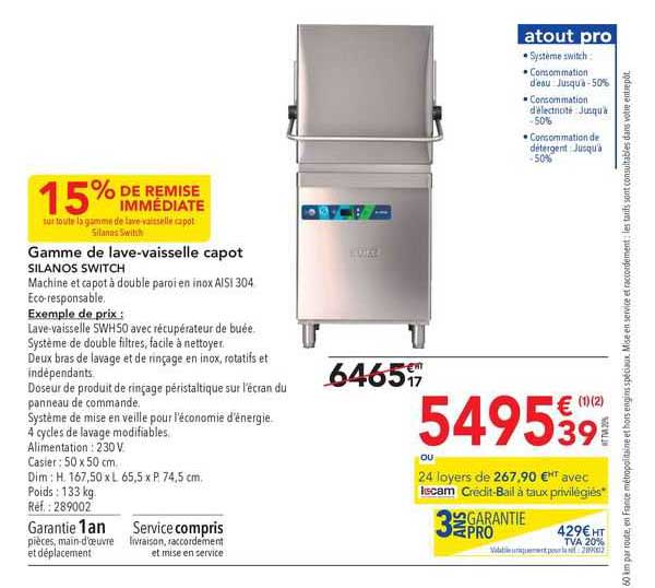 gamme de lave-vaisselle capot silanos switch