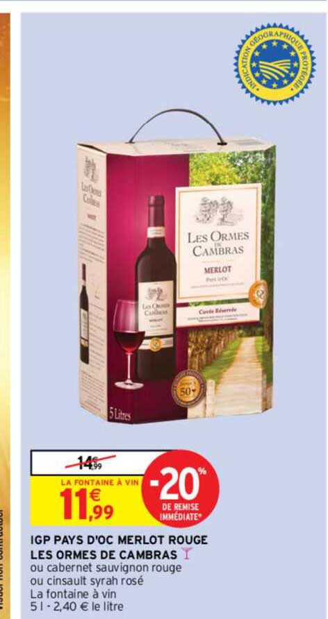 igp pays d'oc merlot rouge les ormes de cambras