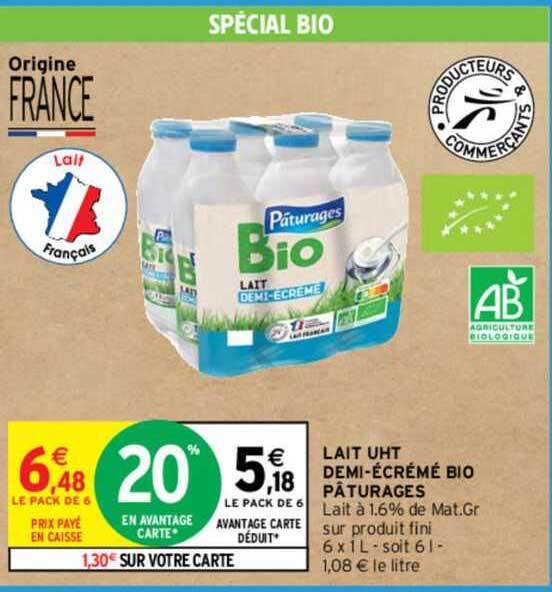 lait uht demi-écrémé bio pâturages