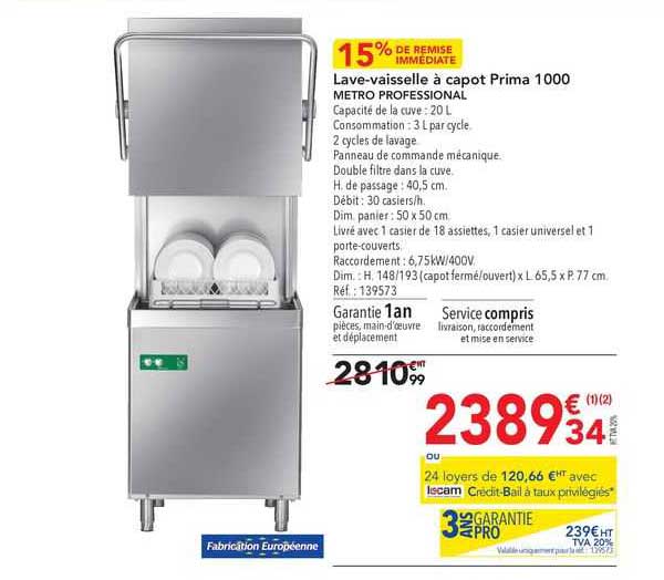 lave-vaisselle à capot prima 1000 métro professional