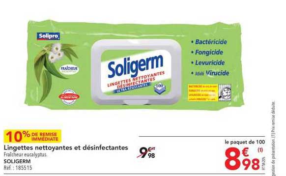 lingettes nettoyantes et désinfectantes soligerm