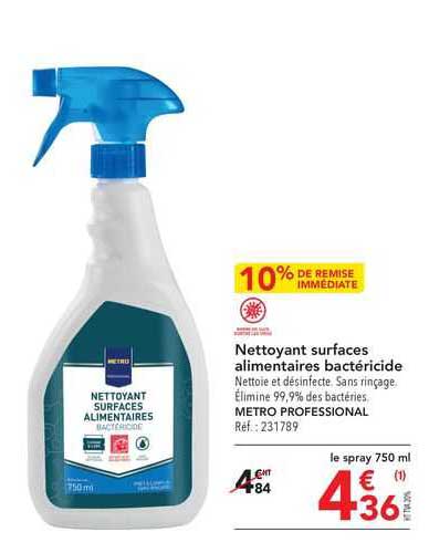 nettoyant surfaces alimentaires bactéricide métro professional