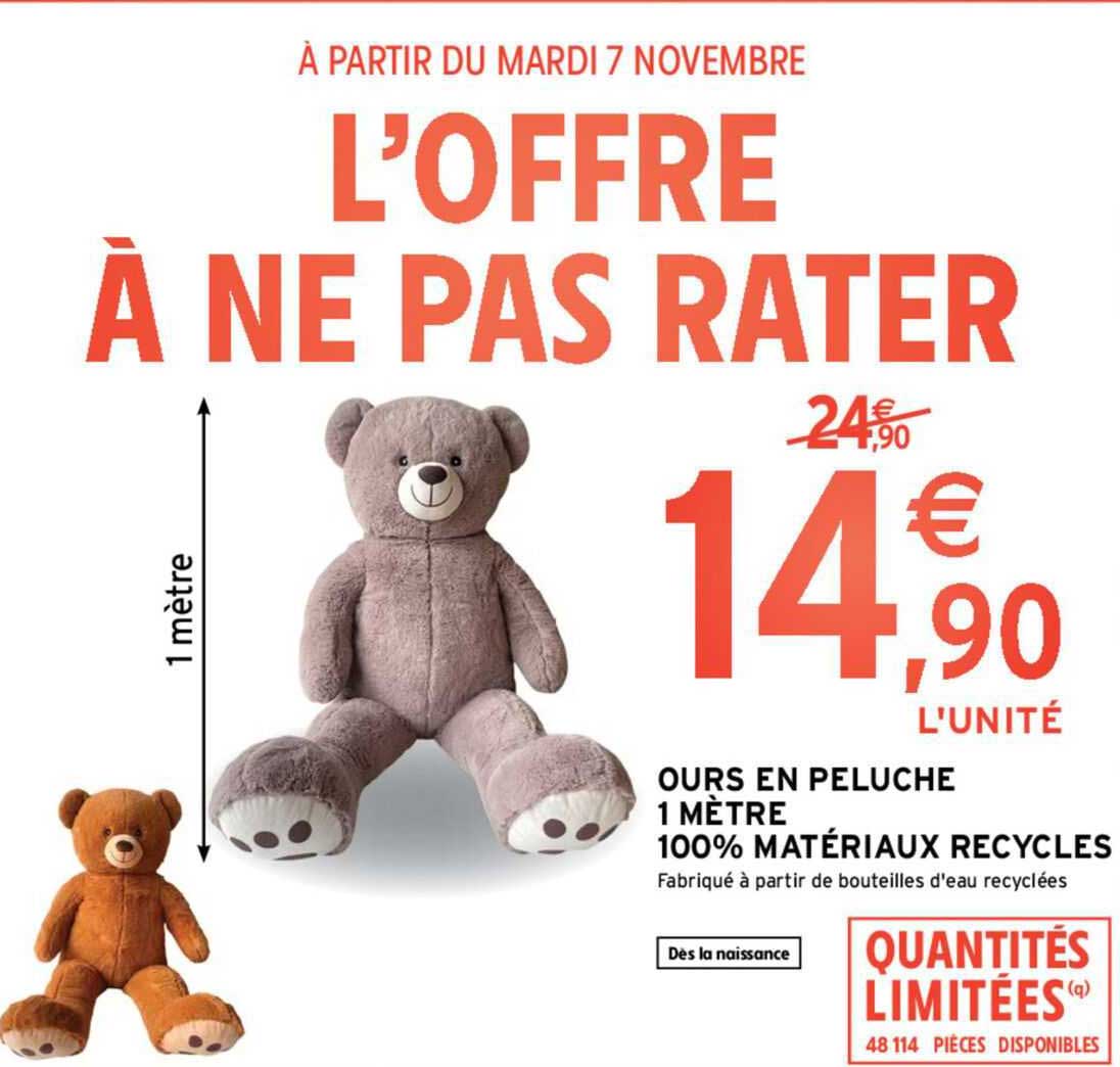 ours en peluche 1 mètre 100% matériaux recyclés