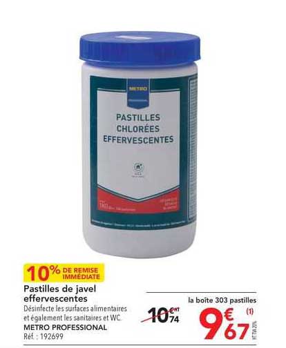 pastilles de javel effervescentes métro professional