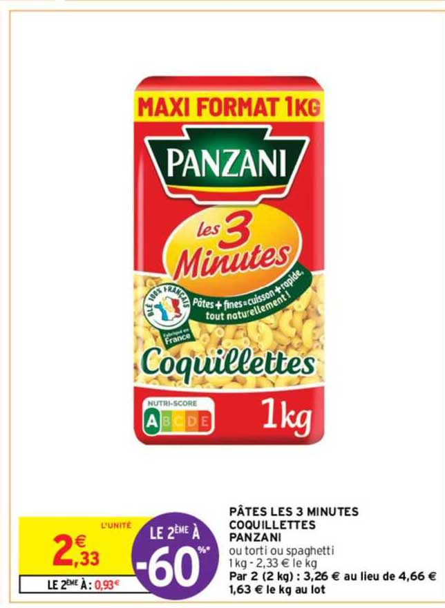 pâtes les 3 minutes coquillettes panzani