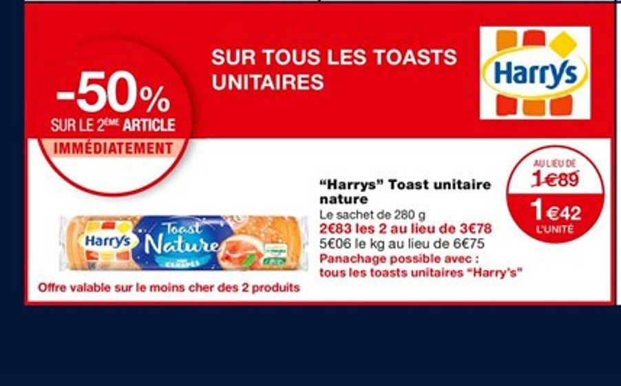 "harrys" toast unitaire nature