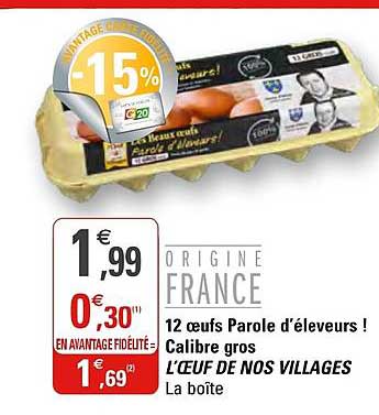 12 œufs parole d'éleveurs ! calibre gros l’œuf de nos villages