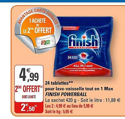 24 tablettes pour lave vaisselle tout en 1 max finish powerball