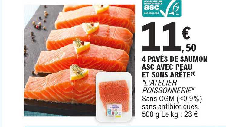 4 pavés de saumon asc avec peau et sans arête "l'atelier poissonnerie"