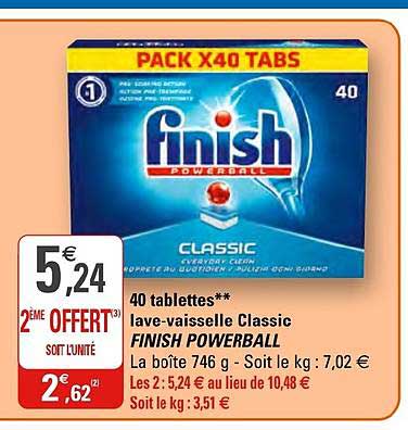 40 Tablettes Lave Vaisselle Classic Finish Powerball