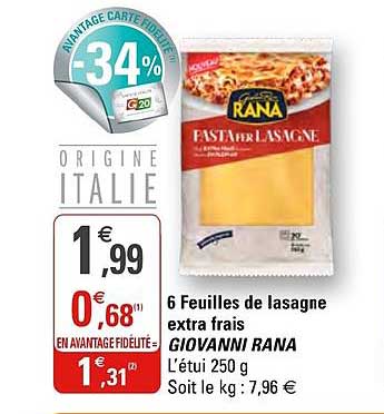 6 feuilles de lasagne extra frais giovanni rana