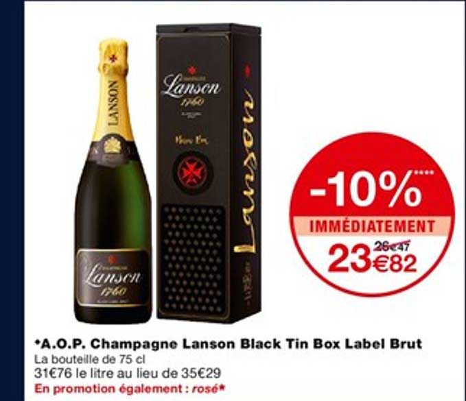aoop champagne lanson black tin box label brut