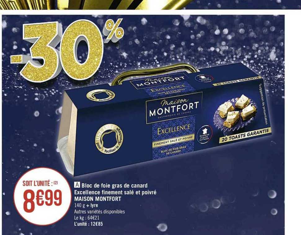 bloc de foie gras de canard excellence finement salé et poivré maison montfort