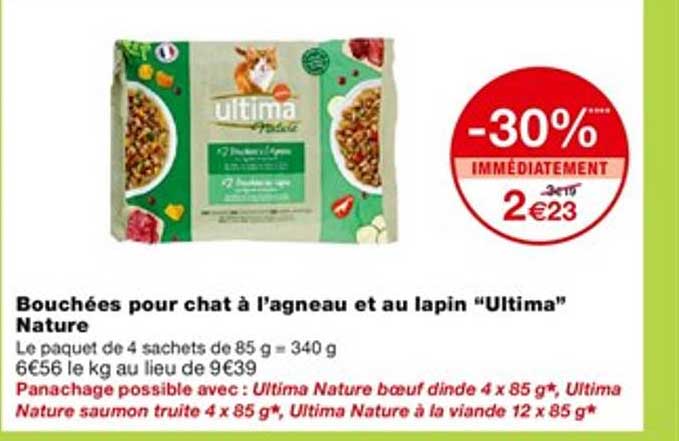 bouchées pour chat à l'agneau et au lapin "ultima" nature