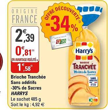 brioche tranchée sans additifs moins 30% de sucres harrys