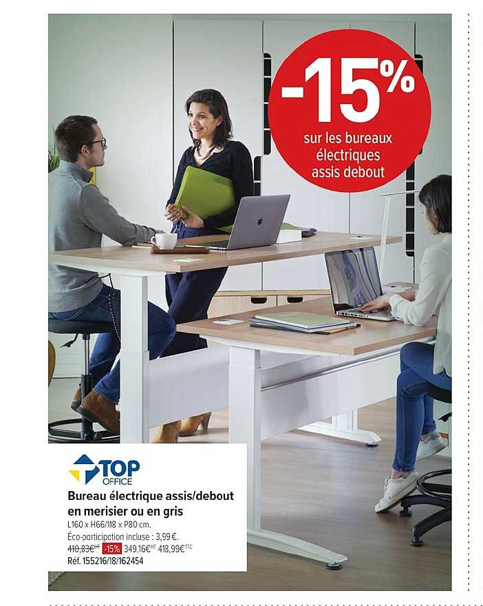 bureau électrique assis debout en merisier ou en gris top