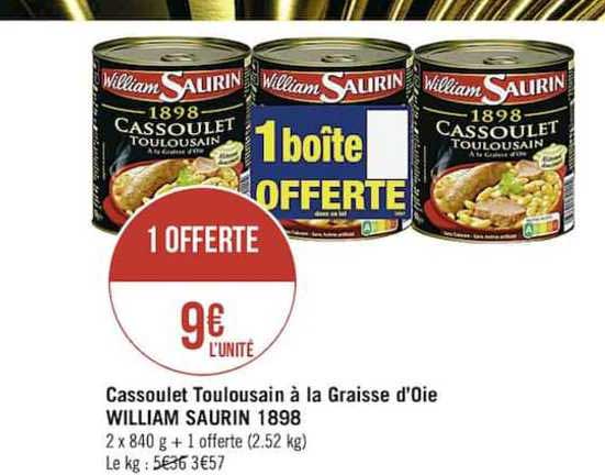 cassoulet toulousain à la graisse d'oie william saurin 1898