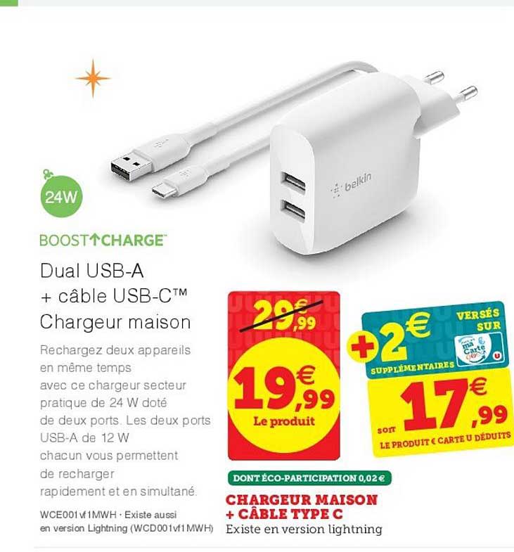 chargeur maison + câble type c