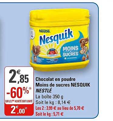 chocolat en poudre moins de sucres nesquik nestlé