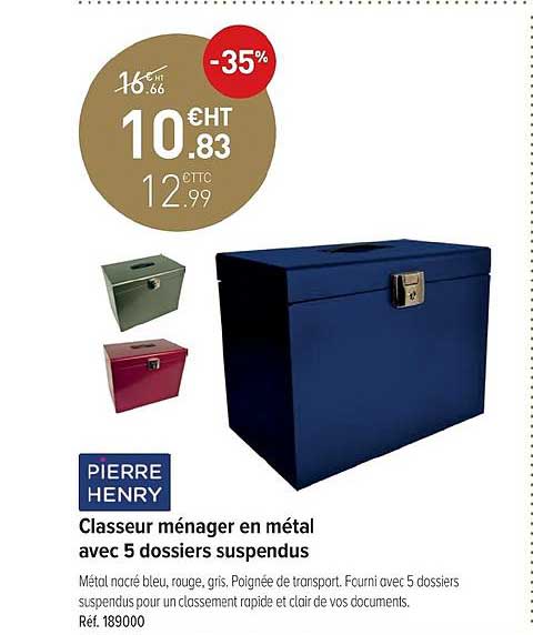 Classeur Ménager En Métal Avec 5 Dossiers Suspendus