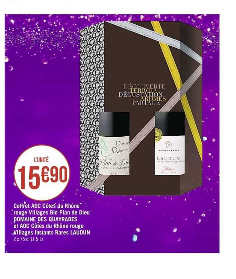coffret aoc côtes du rhône rouge villages bio plan de dieu domaine des quayrades et aoc côtes du rhône rouge villages instants rares laudun