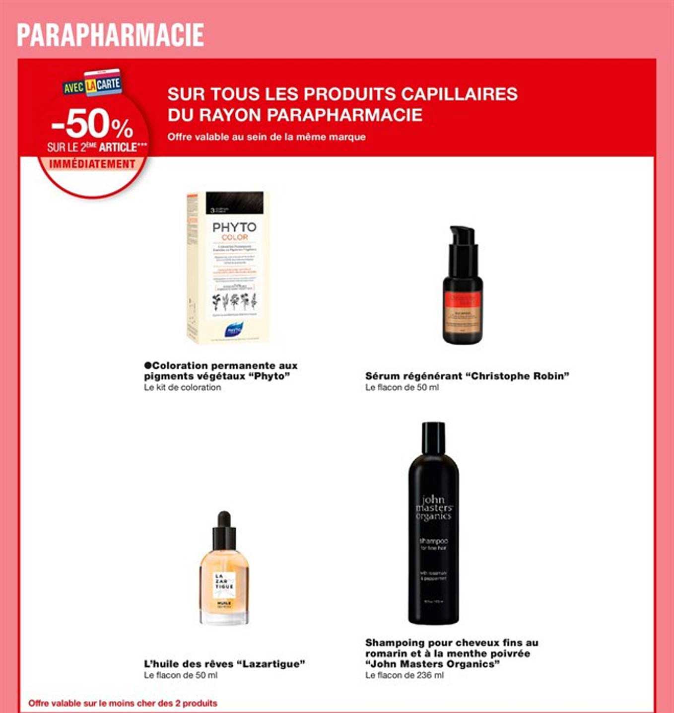 coloration permanente "phyto", sérum régénérant "christophe robin", l'huile des rêves "lazartigue", shampoing pour cheveux fins "john masters organics"