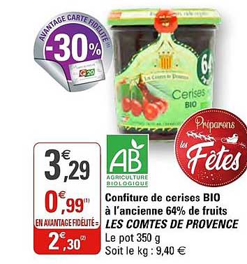 confiture de cerises bio à l'ancienne 64% de fruits les comtes de provence