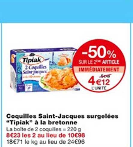 coquilles saint jacques surgelées "tipiak" à la bretonne