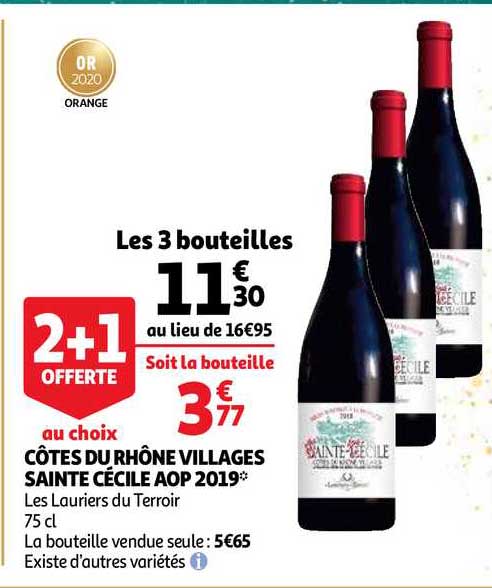 côtes du rhône villages sainte cécile aop 2019 les lauriers du terroir 2+1 offerte au choix