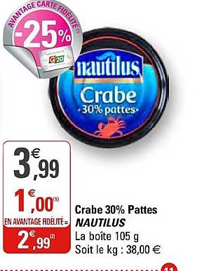 crabe 30% pattes nautilus