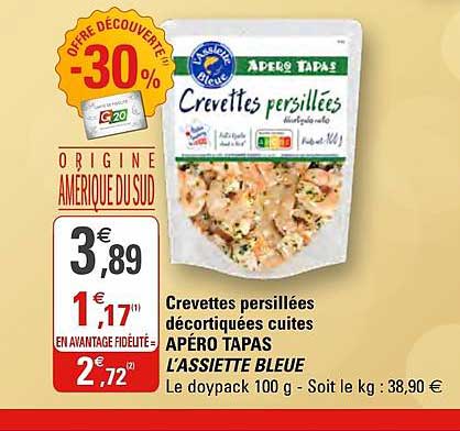 crevettes persillées décortiquées cuites apéro tapas l'assiette bleue