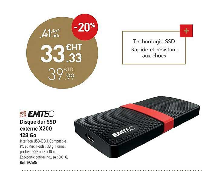 disque dur ssd externe x200 128 go emtec