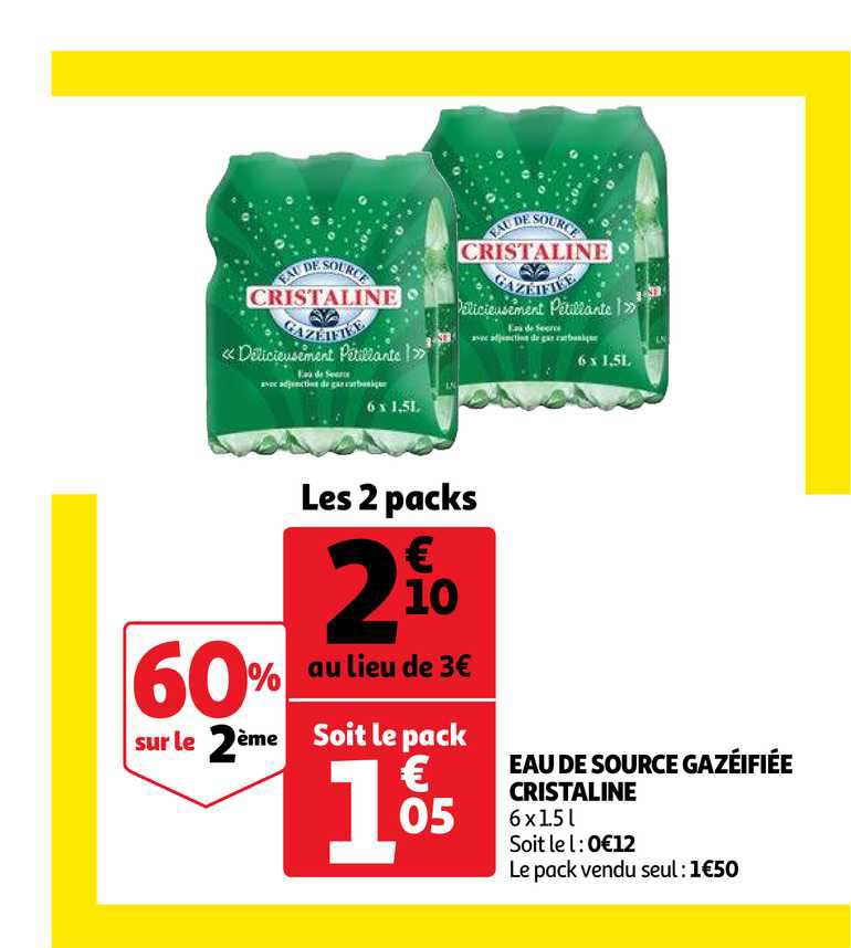 eau de source gazéifiée cristaline 60% sur le 2ème