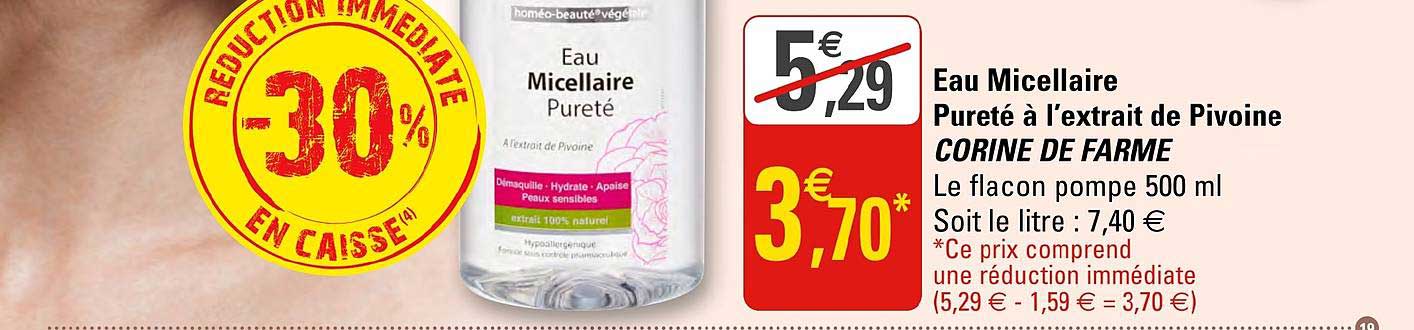 eau micellaire pureté à l'extrait de pivoine corine de farme