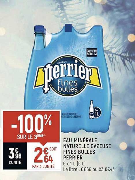 Eau Minérale Naturelle Gazeuse Fines Bulles Perrier -100% Sur Le 2ème