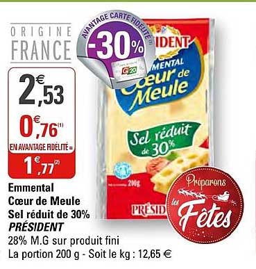 emmental cœur de meule sel réduit de 30% président