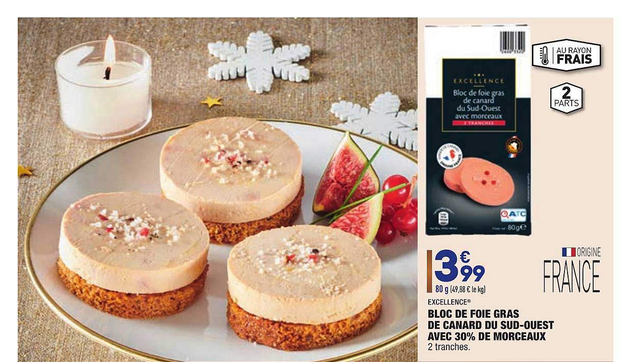 excellence bloc de foie gras de canard du sud ouest avec 30% de morceaux