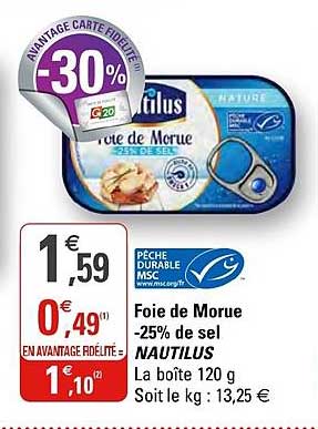 foie de morue moins 25% de sel nautilus