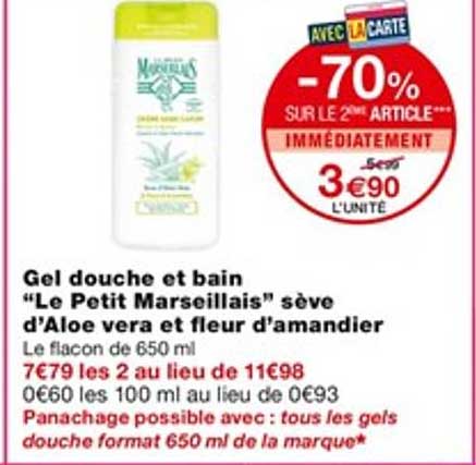 gel douche et bain "le petit marseillais" sève d'aloé vera et fleur d'amandier