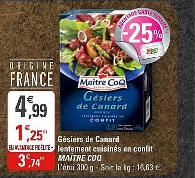 Gésiers De Canard Lentement Cuisinés En Confit Maître Coq