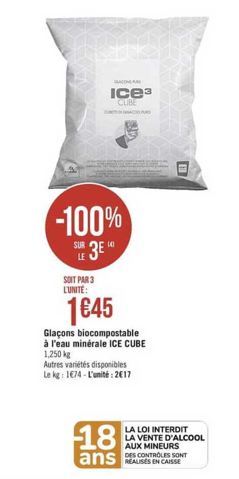 glaçons biocompostable à l'eau minérale ice cube
