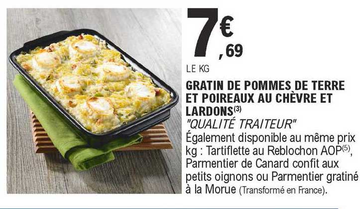 Gratin De Pommes De Terre Et Poireaux Au Chèvre Et Lardons "qualité Traiteur"