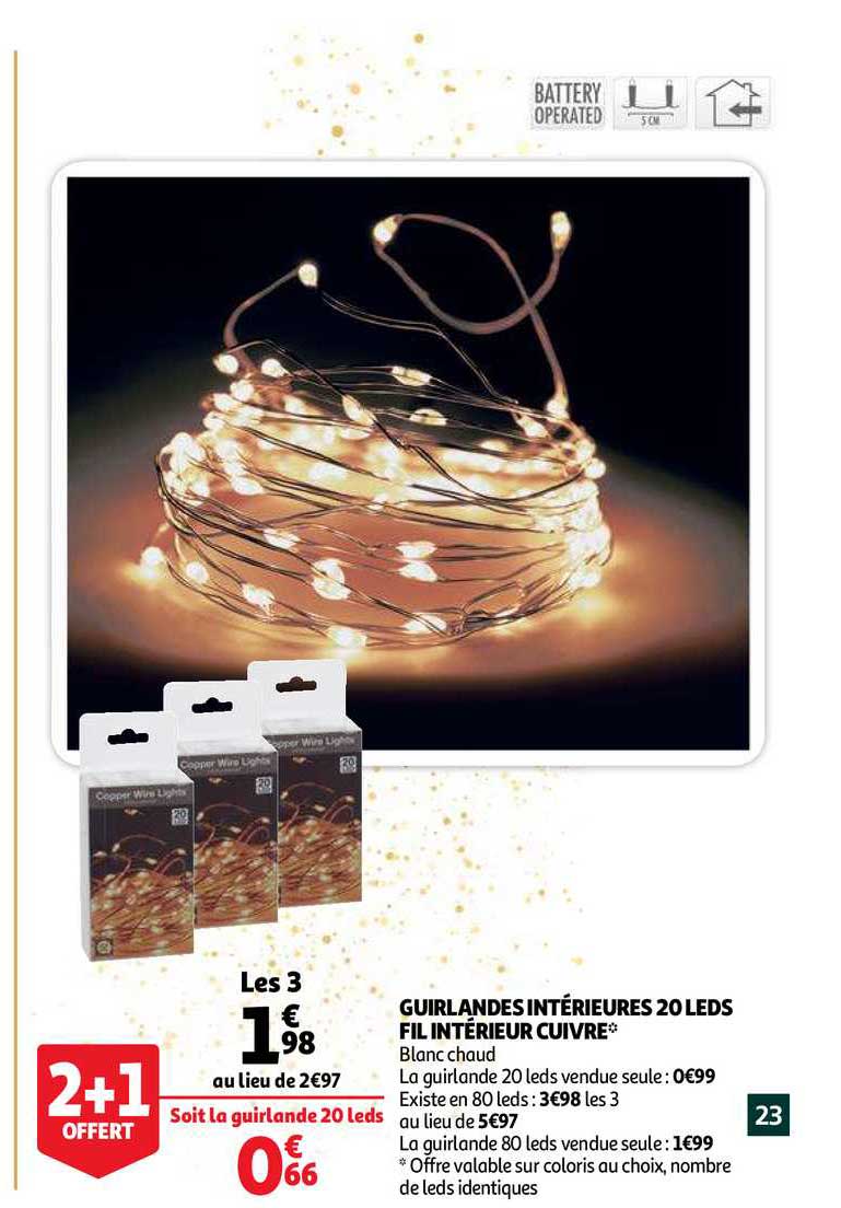 guirlandes intérieures 20 leds fil intérieur cuivre