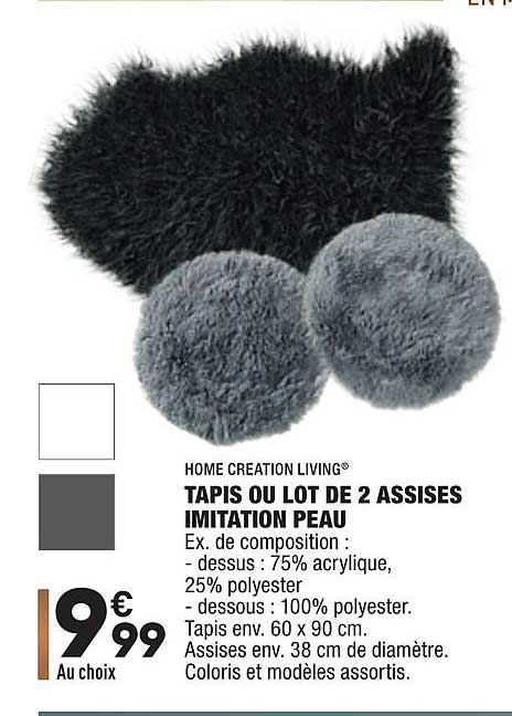 home creation living tapis ou lot de 2 assises imitation peau