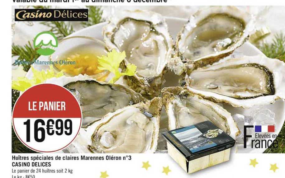 huîtres spéciales de claires marennes oléron n°3 casino délices