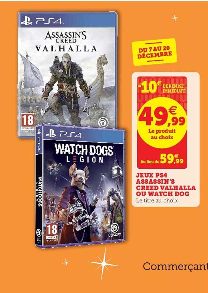 jeux ps4 assasin's creed valhalla ou watch dog