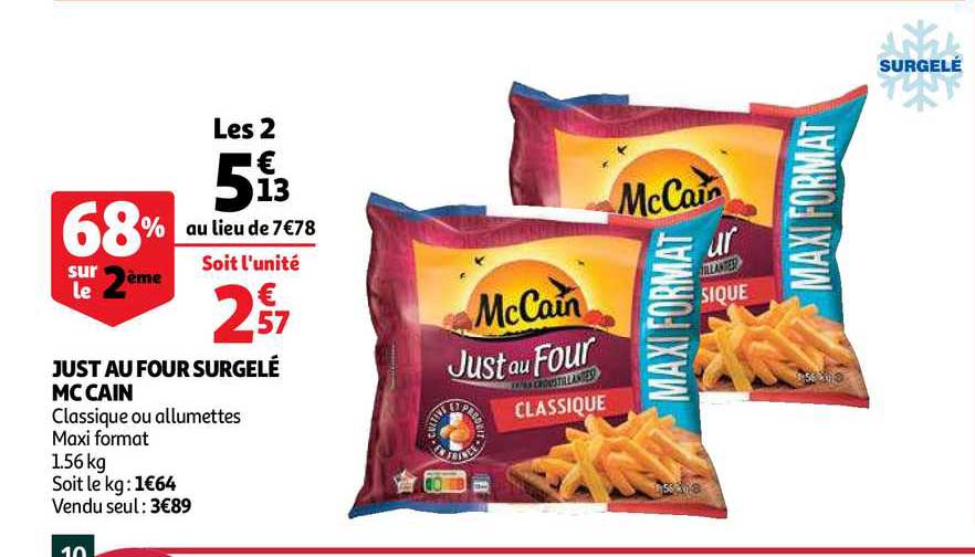 just au four surgelé mc cain 68% sur le 2ème