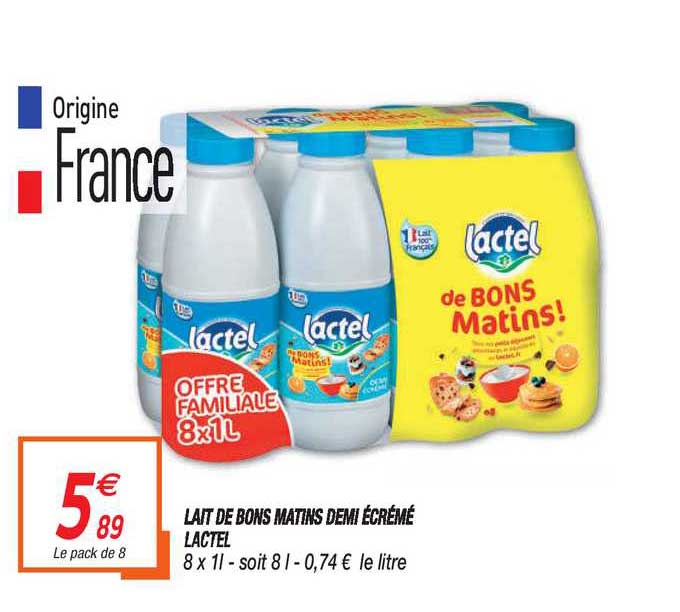 lait de bons matins demi écrémé lactel
