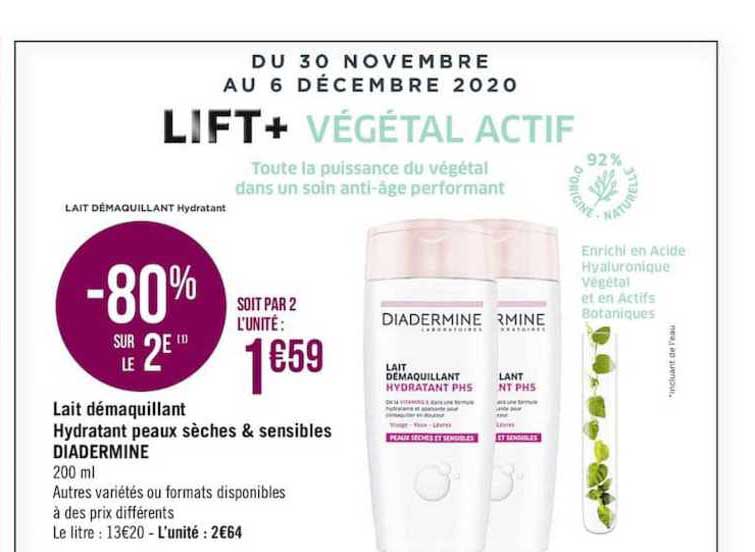 lait démaquillant hydratant peaux sèches & sensibles diadermine
